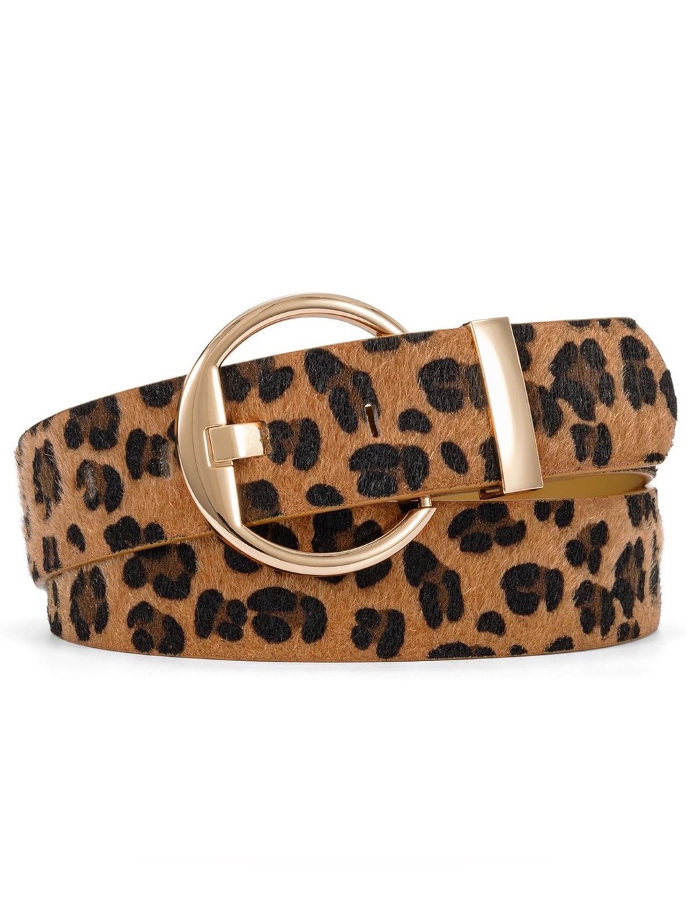 Amazon Leopard Print Belt with Gold Round Buckle